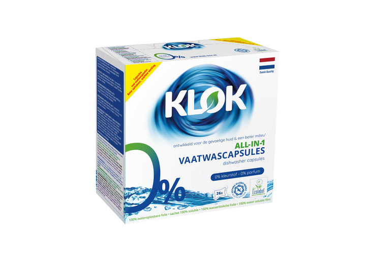 Klok Eco ALLin1 Vaatwascapsules (26 ST) - Parfumvrij