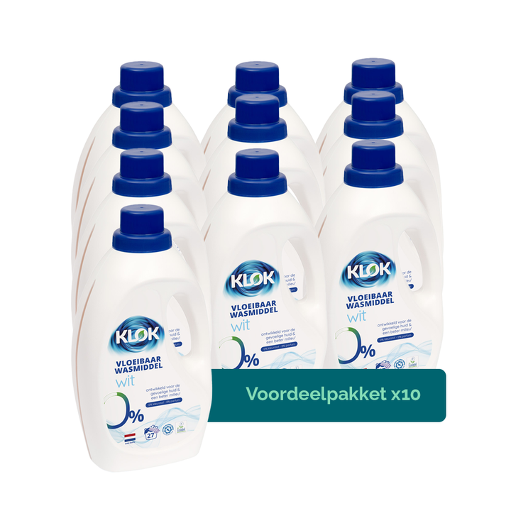 10x Klok Eco Vloeibaar Wasmiddel Wit parfumvrij 27 Wasbeurten Klok