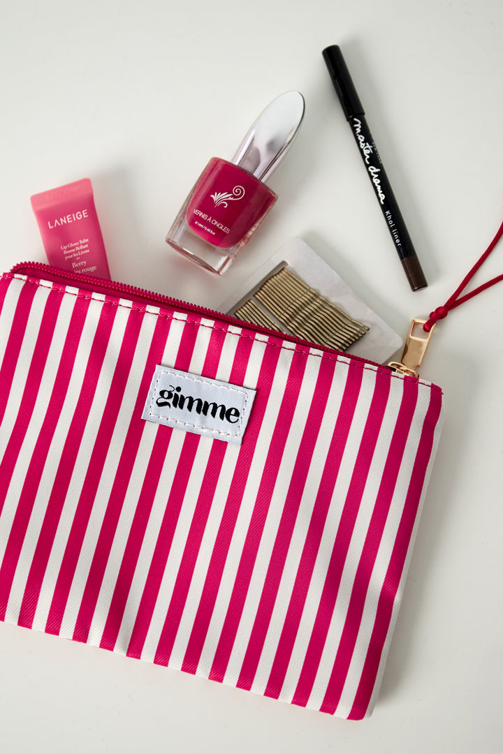 make-up tas  streepjespatroon wit en roze