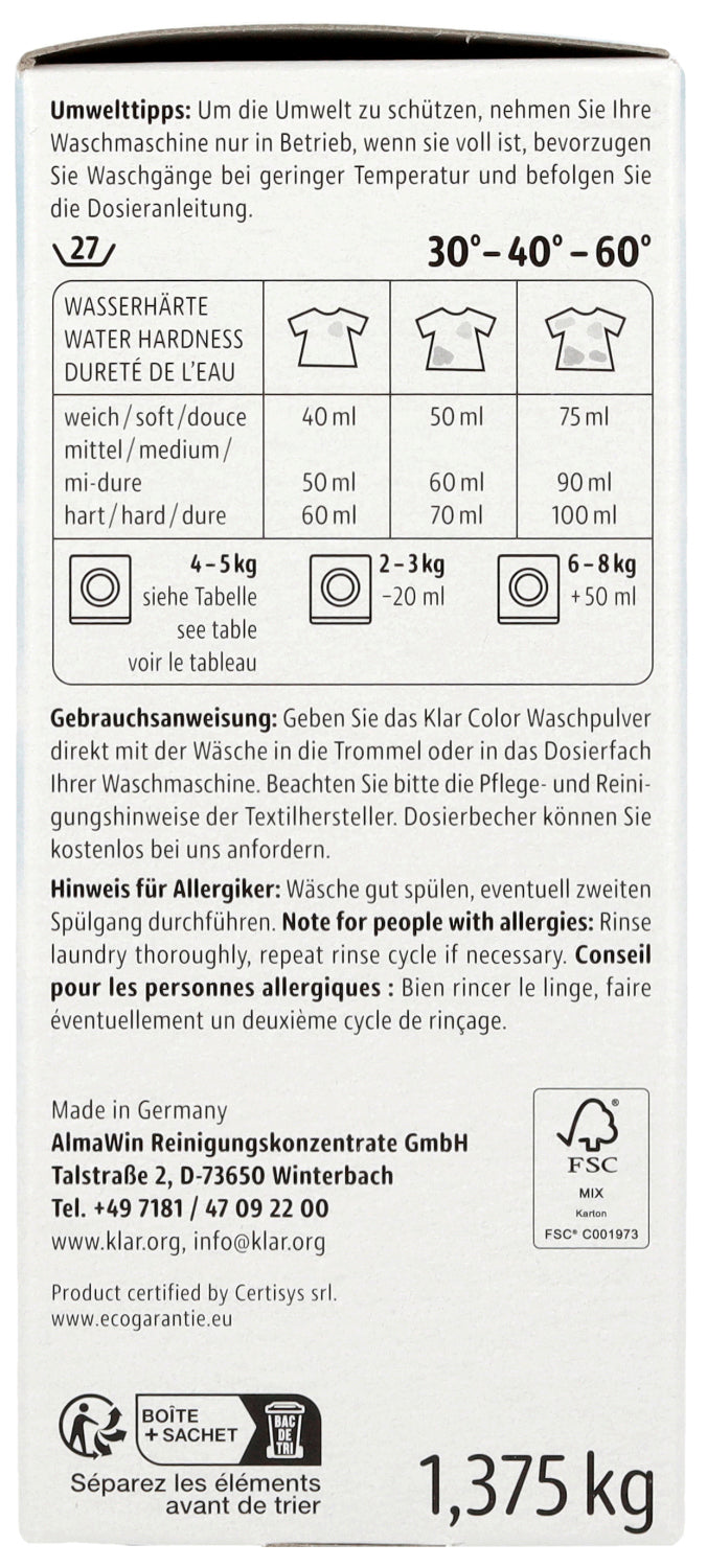 Klar waspoeder kleur (1,375 kg)