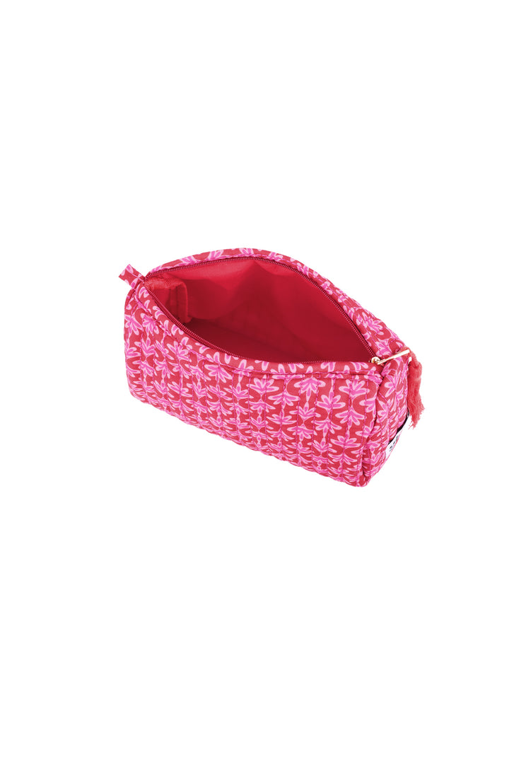 make-up tas met roze en rode blaadjes patroon 