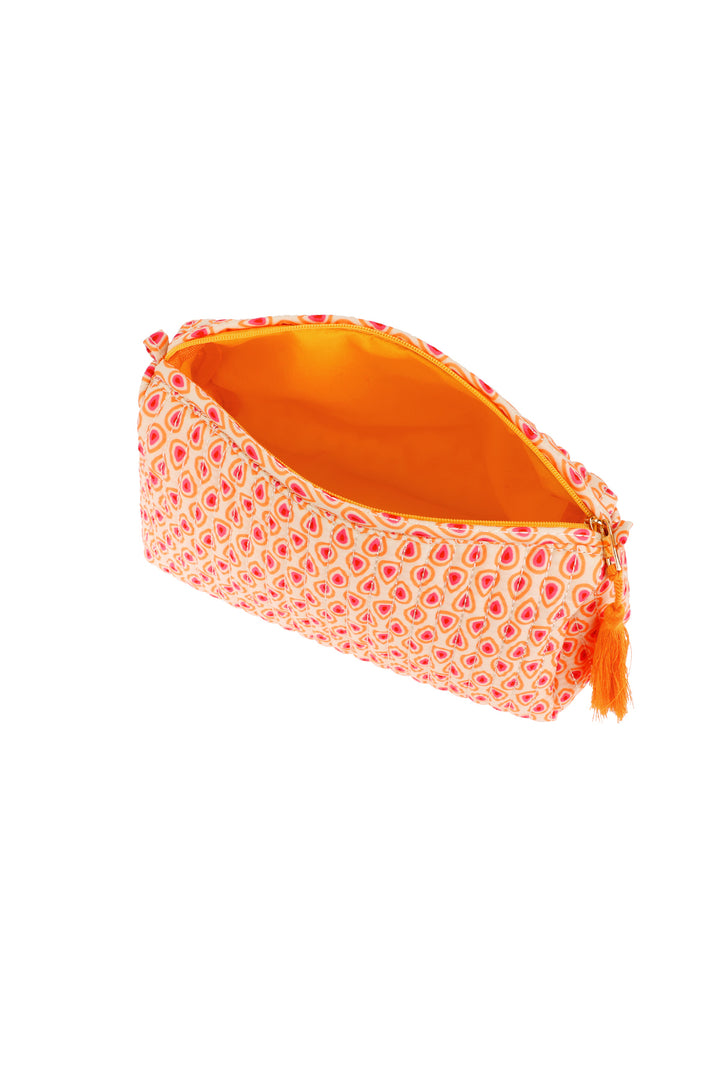 make-up tas oranje en rood patroon open