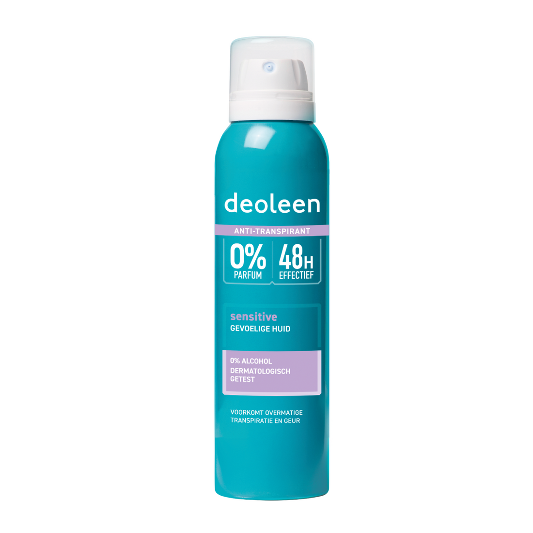 Parfumvrije anti-transpirant aerosol Sensitive van Deoleen, speciaal ontwikkeld voor gevoelige oksels