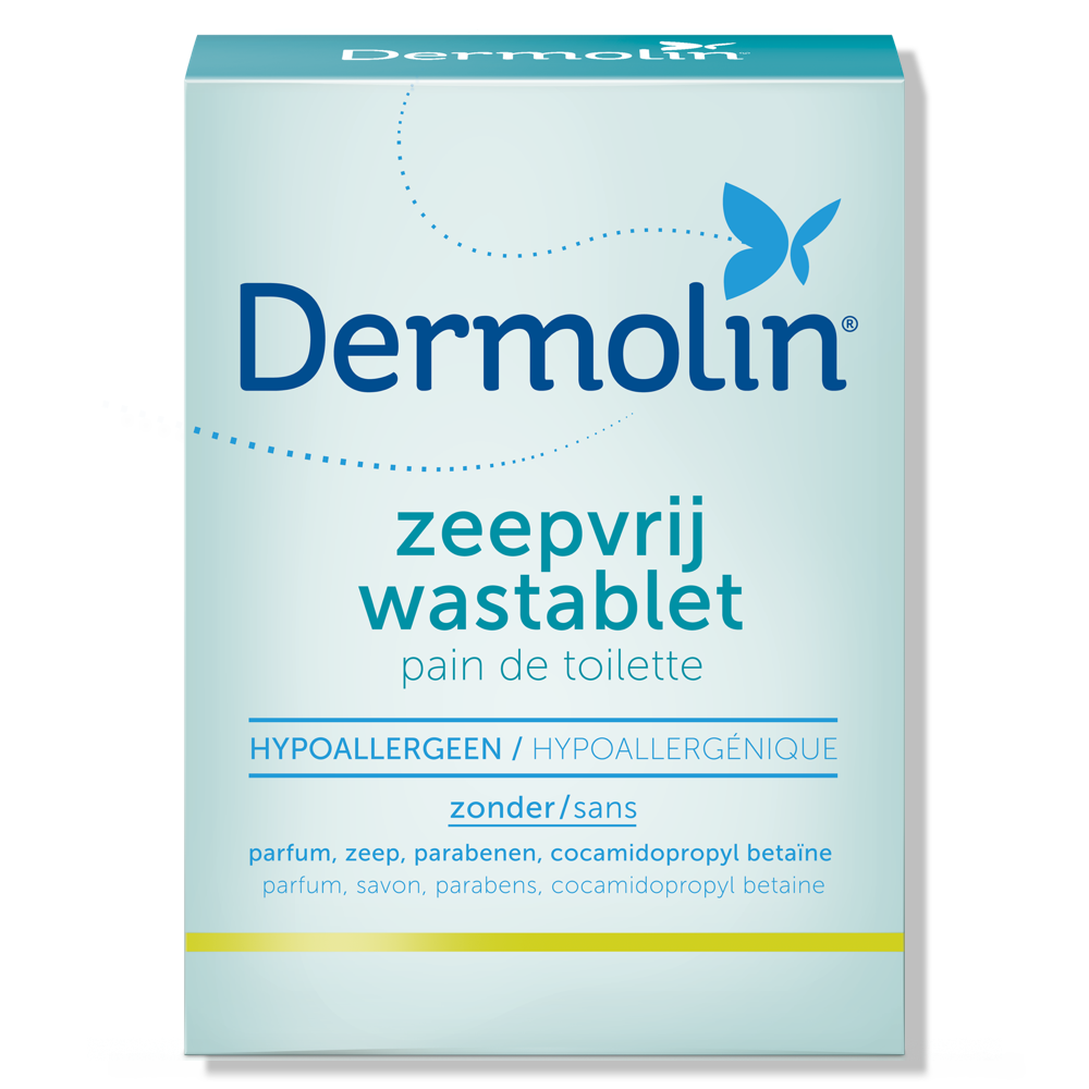 Dermolin wastablet parfumvrij en zeepvrij, milde reiniging voor de gevoelige huid