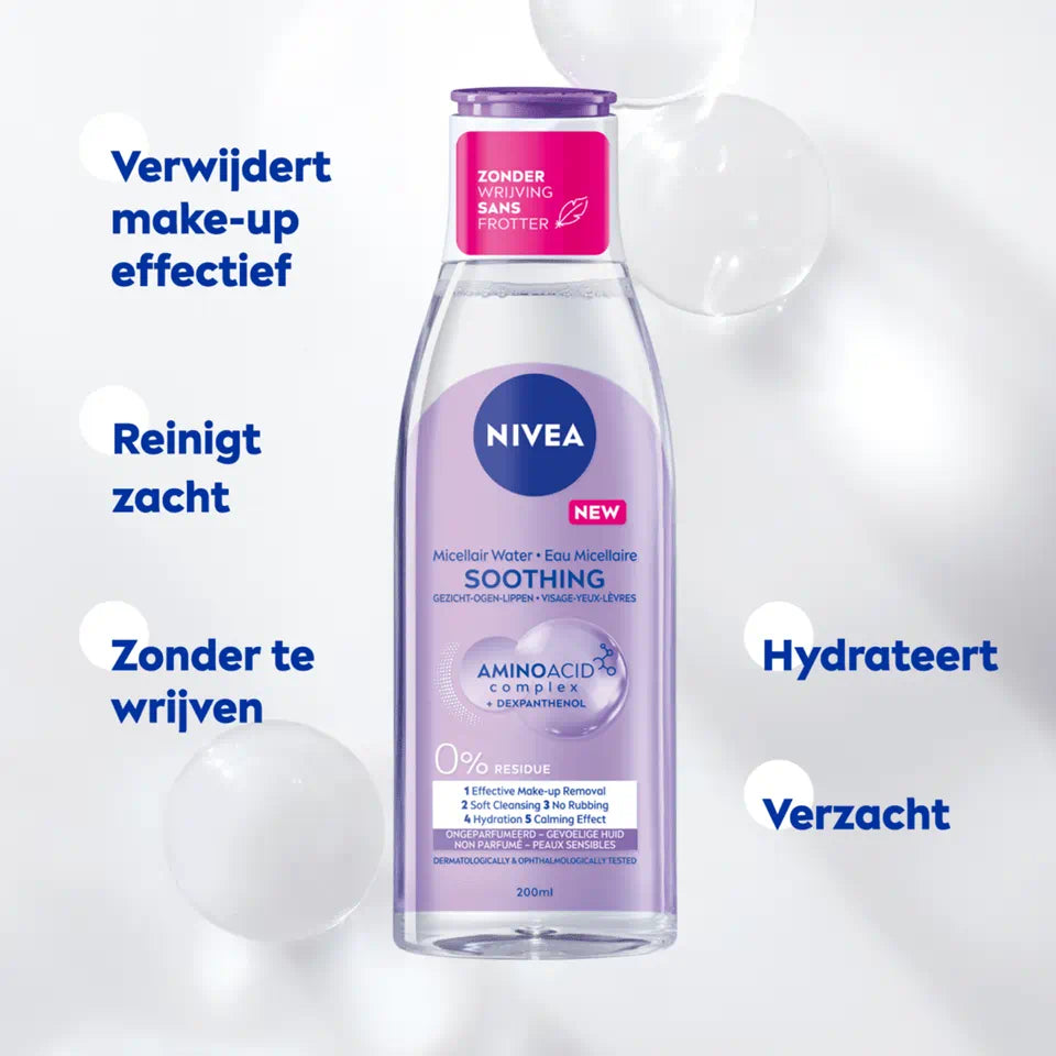 Nivea zonder parfum micellair water, reinigt zacht en hydrateert