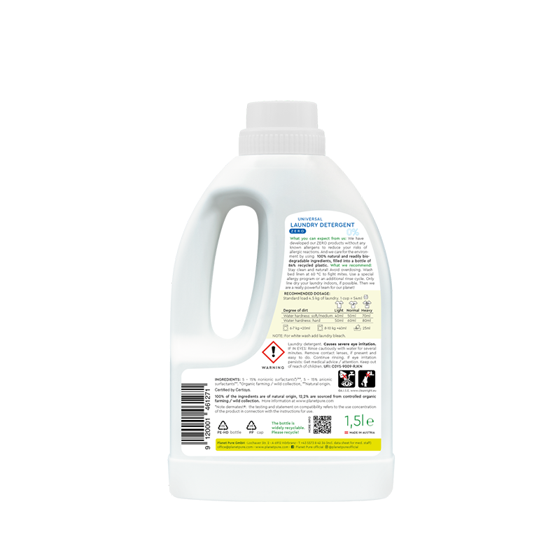 Planet Pure Universeel vloeibaar wasmiddel 0% ZERO parfumvrij 1,5L Planet Pure