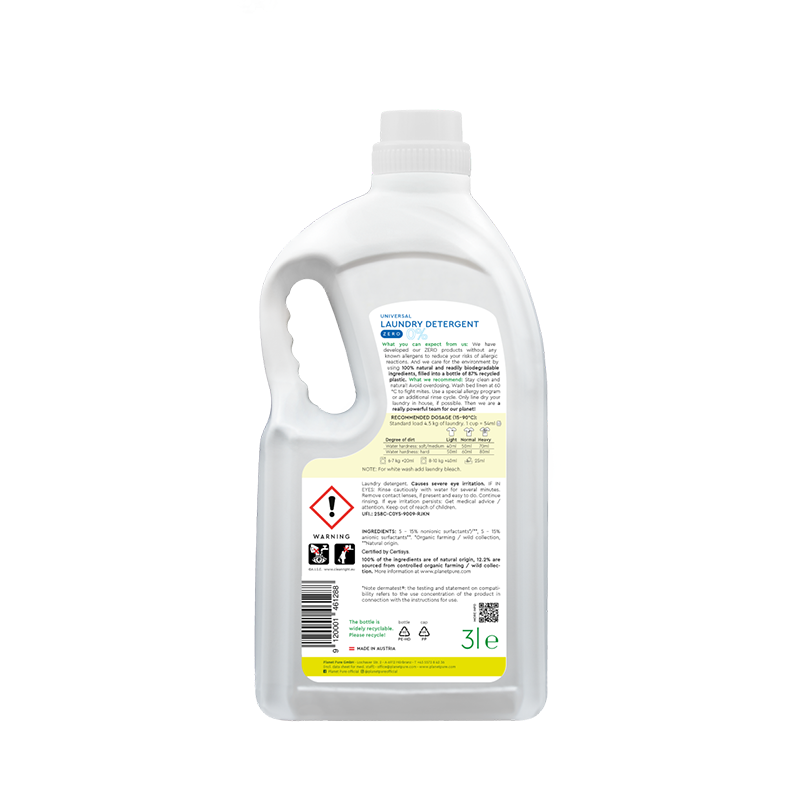 Planet Pure Universeel vloeibaar wasmiddel 0% parfumvrij ZERO 3L