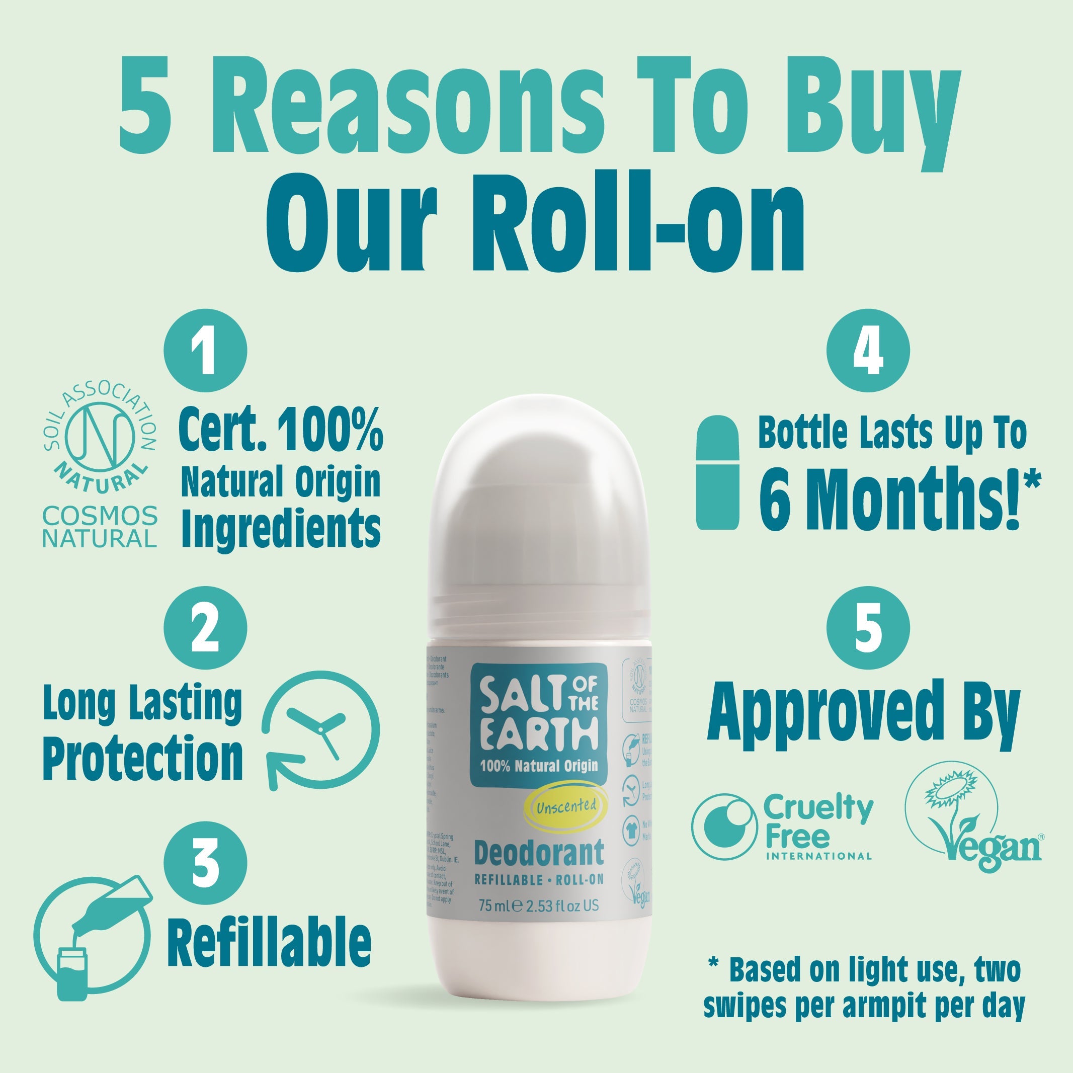 Salt of the Earth Refillable Roll-On Deodorant Parfumvrij (75 ml)