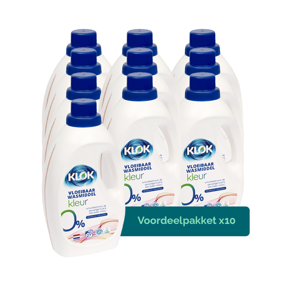 10x Klok Eco Vloeibaar Wasmiddel Kleur parfumvrij 27 Wasbeurten Klok
