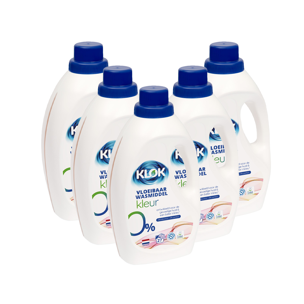 10x Klok Eco Vloeibaar Wasmiddel Kleur parfumvrij 27 Wasbeurten Klok