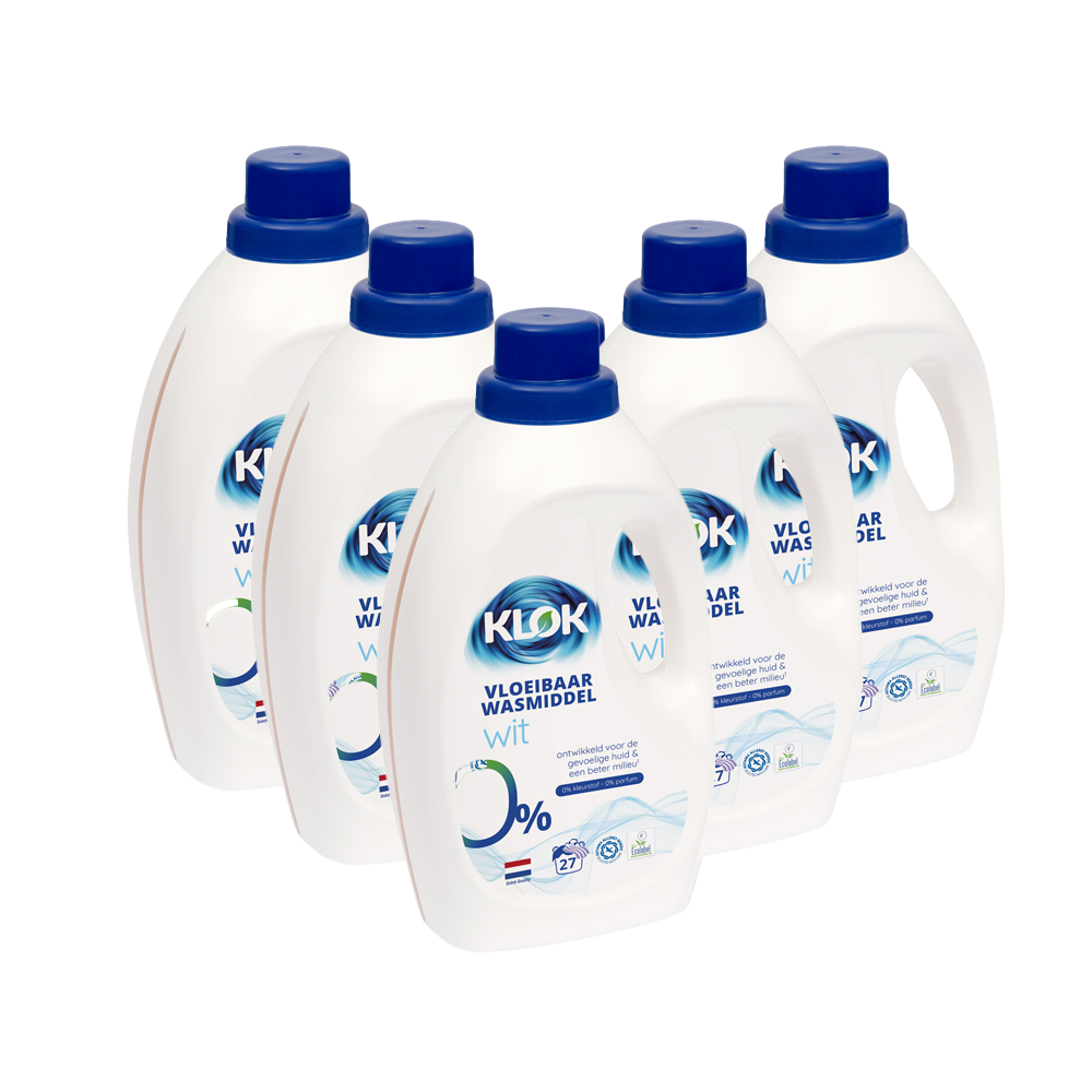 10x Klok Eco Vloeibaar Wasmiddel Wit parfumvrij 27 Wasbeurten Klok