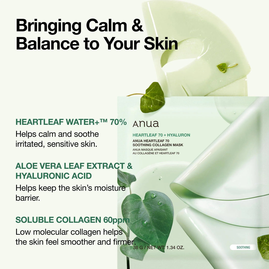 ANUA Heartleaf 70 Soothing Collagen Mask (4x38GR) ANUA