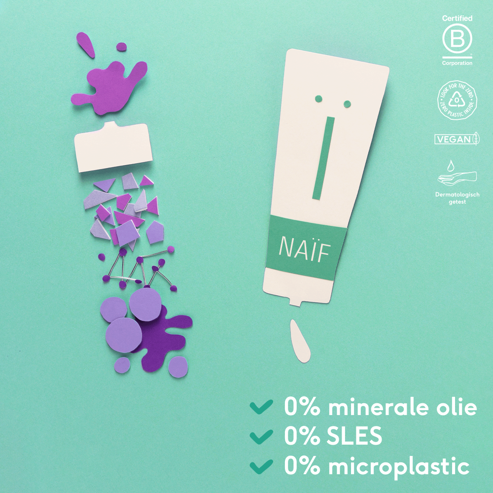 Parfumvrije creme van Naïf, vegan, 0% minerale olie, SLES en Microplastics