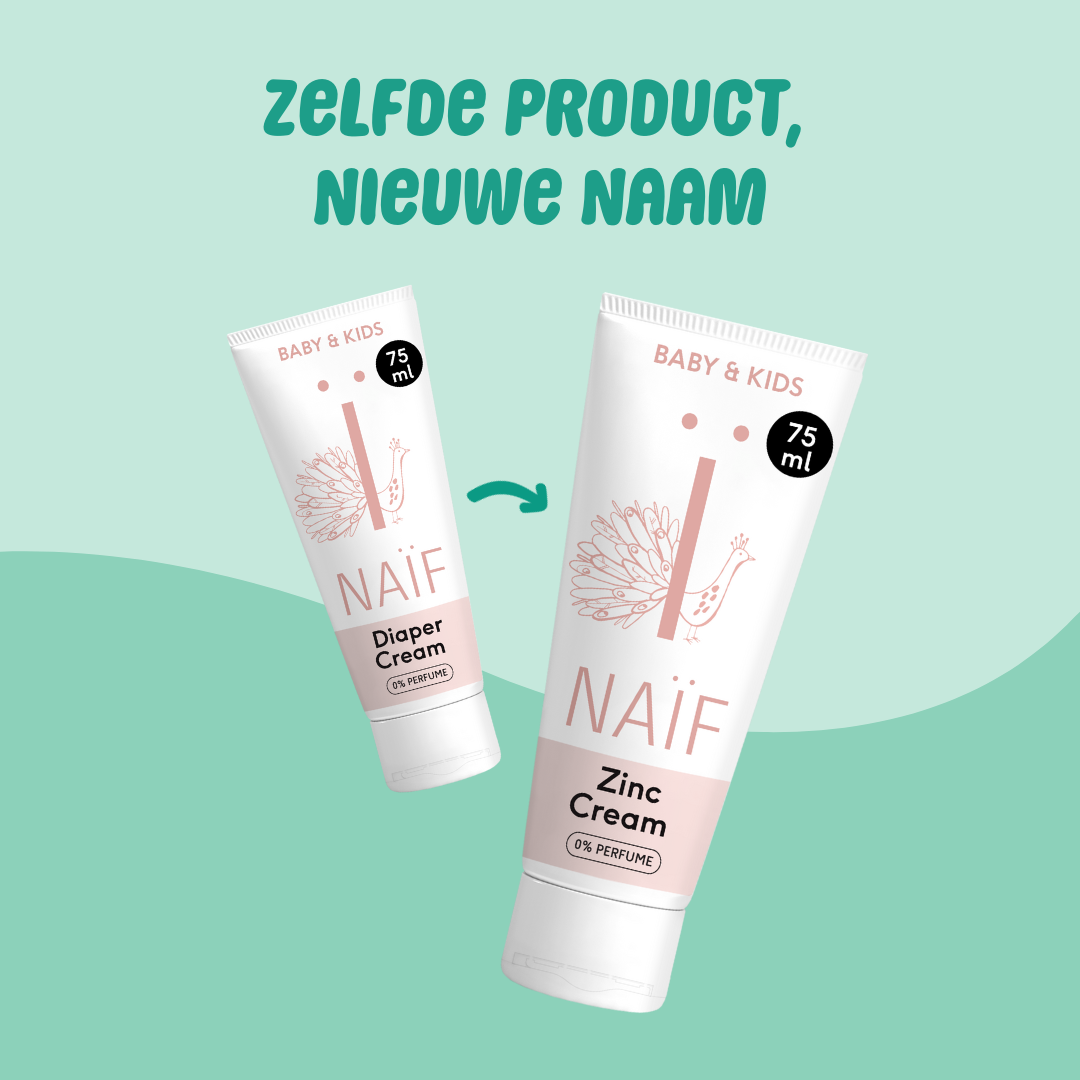 Parfumvrije diaper cream met zink van Naïf, verzachtend voor de gevoelige babyhuid