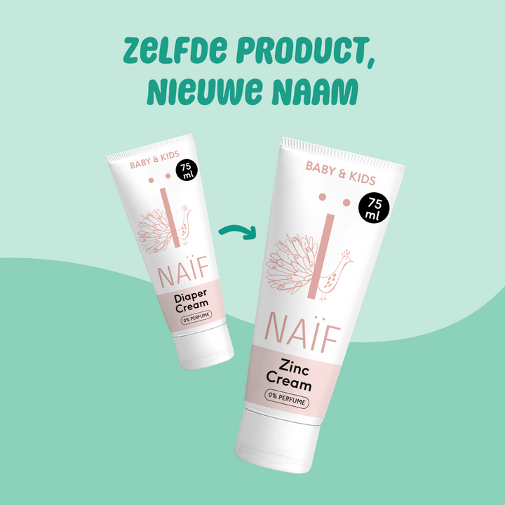 Parfumvrije diaper cream met zink van Naïf, verzachtend voor de gevoelige babyhuid