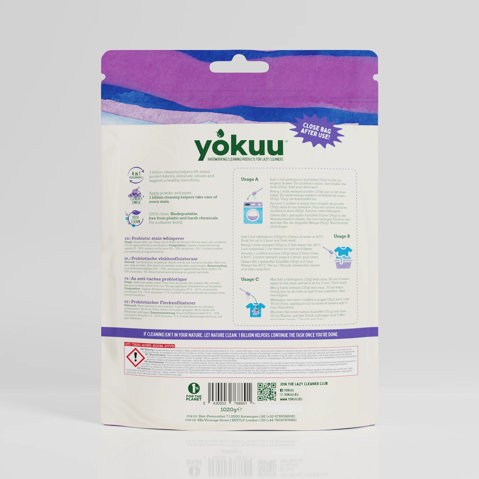 Yokuu 4 in 1 Probiotische Vlekkenfluisteraar voor Gekleurde Was (1020 GR)